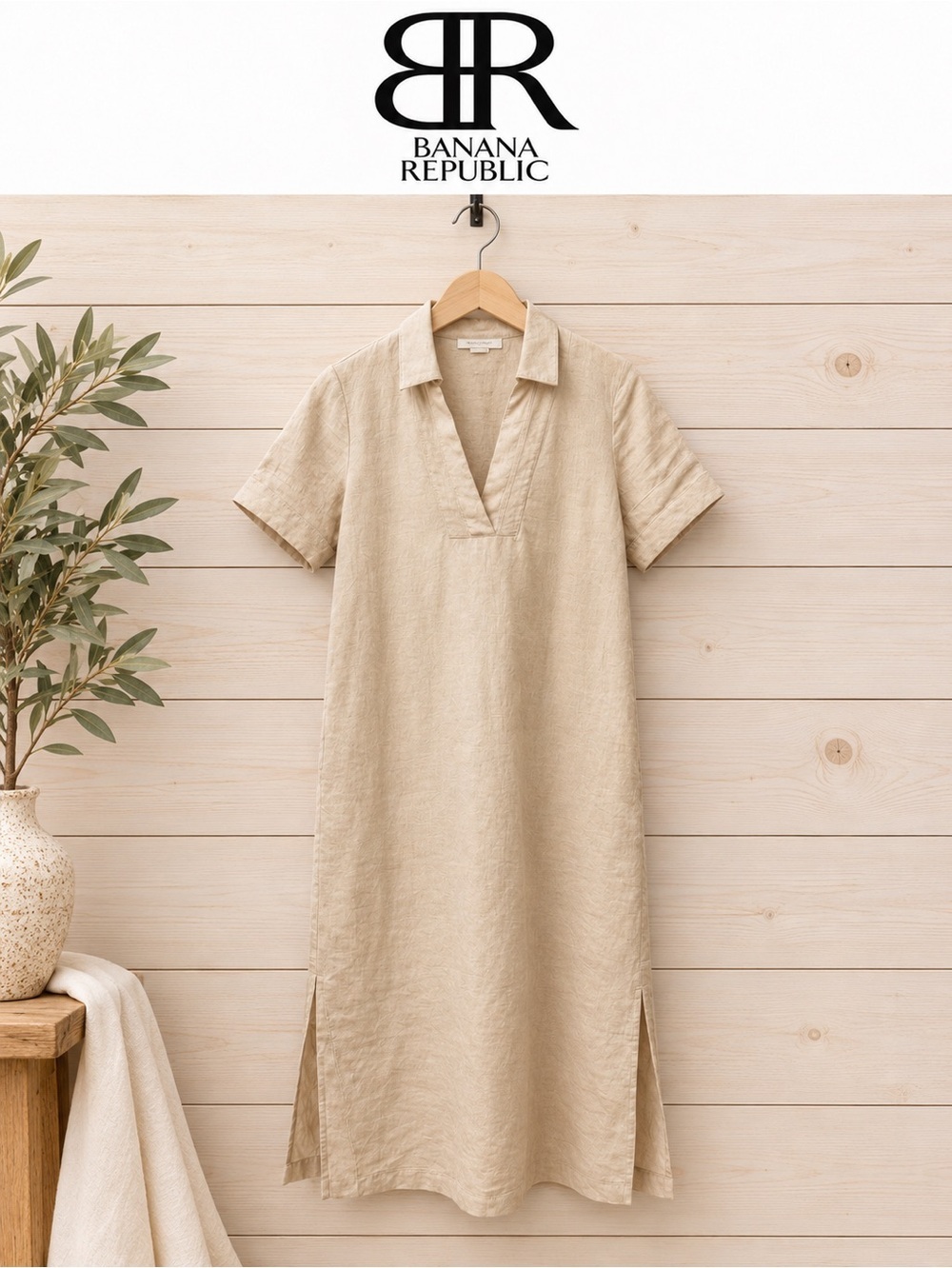 Banana Republic Cruz Linen Maxi Shirt Dress – Cream – Size XS